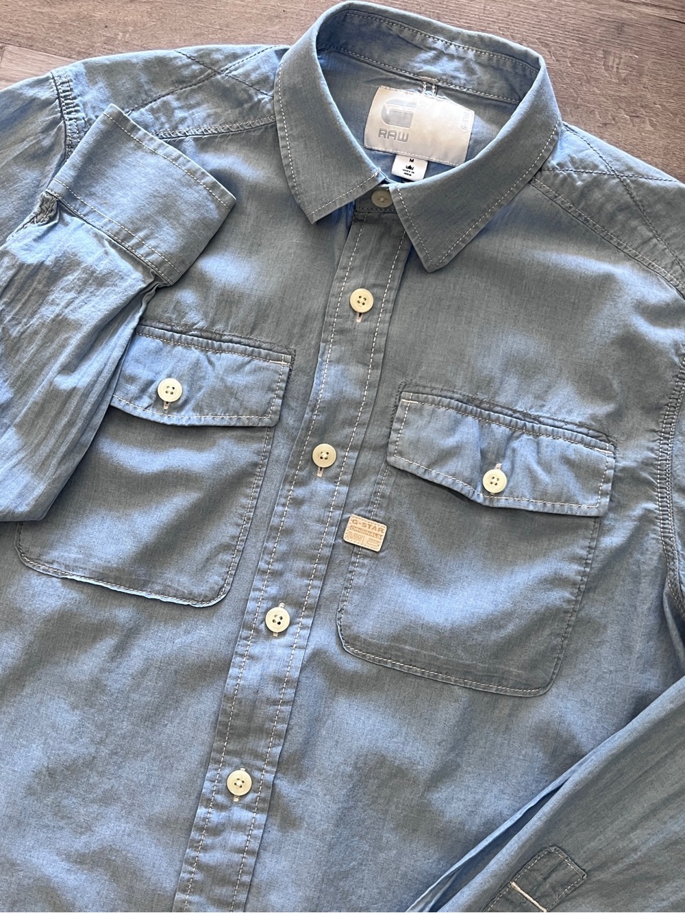 G-Star RAW Shirt Men’s Size M Blue Landoh Series Lightweight Double Pocket